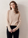 COMOBOCA LIGHT BROWN 100% Wool Women's All-in-One Knit Turtleneck Sweater