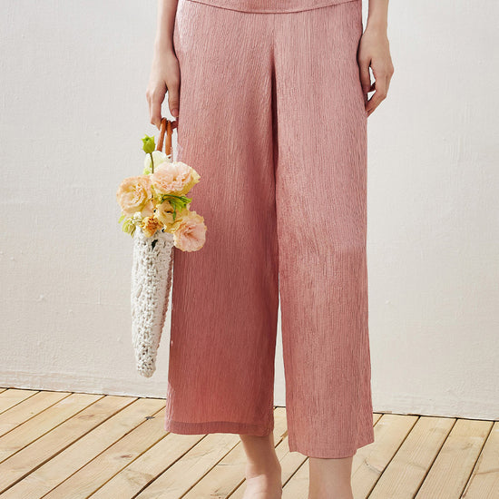 COMOBOCA Women's Elastic Waistband Crinkled Wide Leg Pants