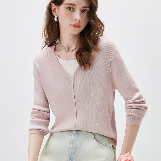 COMOBOCA Women's Ribbed Knit V-Neck Faux Cardigan