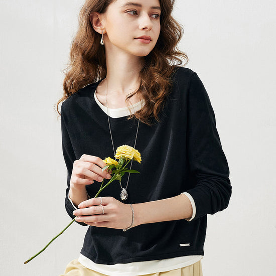 COMOBOCA Women's Layered Round Neck Knit Sweater