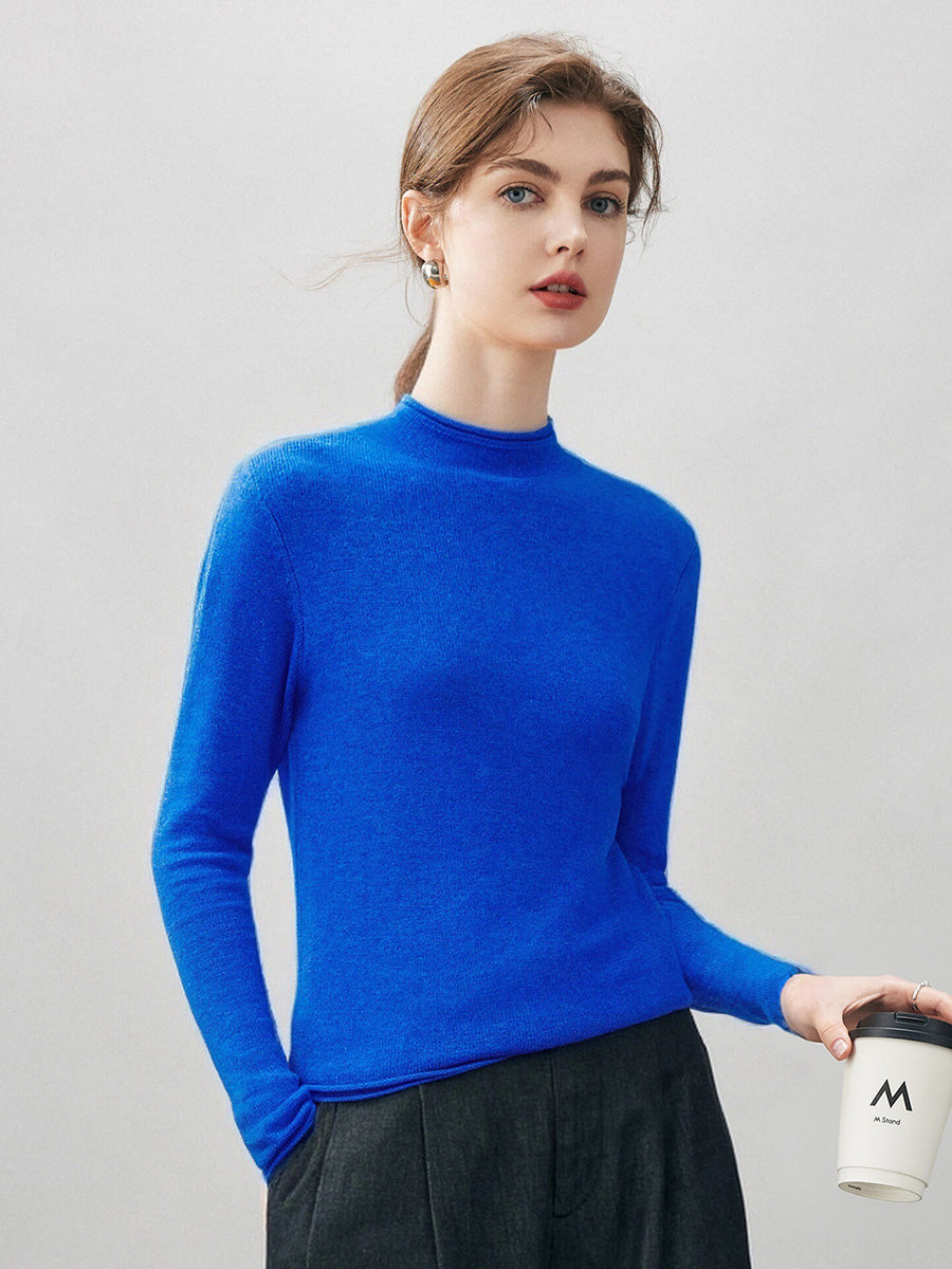 COMOBOCA M BLUE 100% Cashmere Women's Round Neck Knit sweater
