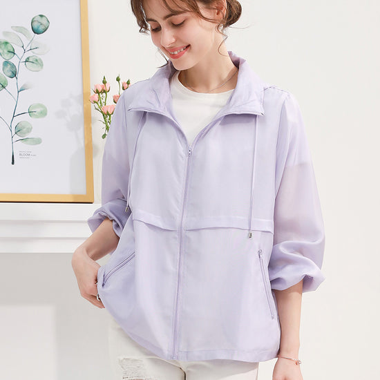 COMOBOCA One size Purple 100% Mulberry Silk Women's Zip Up Hooded Jacket