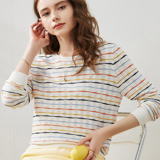 COMOBOCA Women's Colorful Striped Knit Sweater