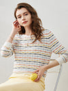 COMOBOCA Women's Colorful Striped Knit Sweater