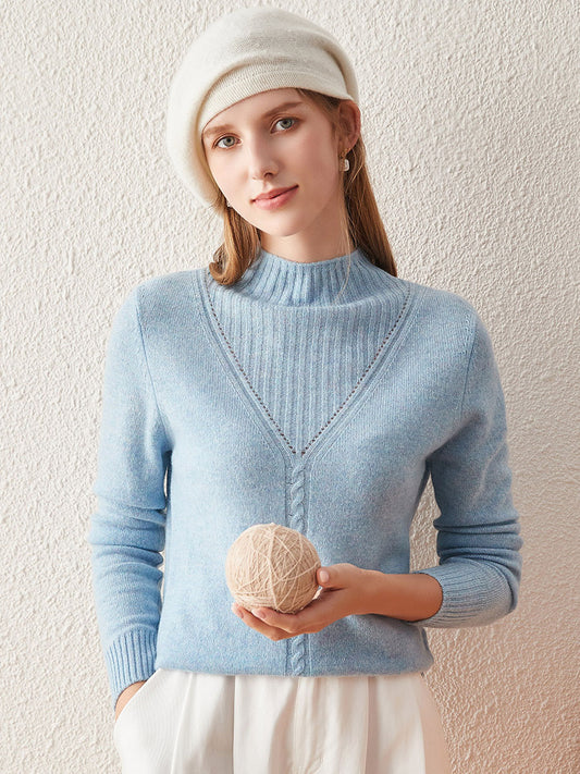 COMOBOCA 100% Cashmere Mock Neck Ribbed Knit Sweater