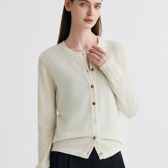 COMOBOCA White 100% Cashmere Women's Button-Up Cardigan