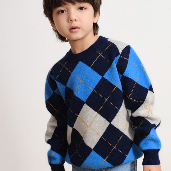 COMOBOCA 100% Wool Kids' Ribbed Round Neck Sweater