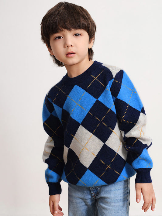 COMOBOCA 100% Wool Kids' Ribbed Round Neck Sweater