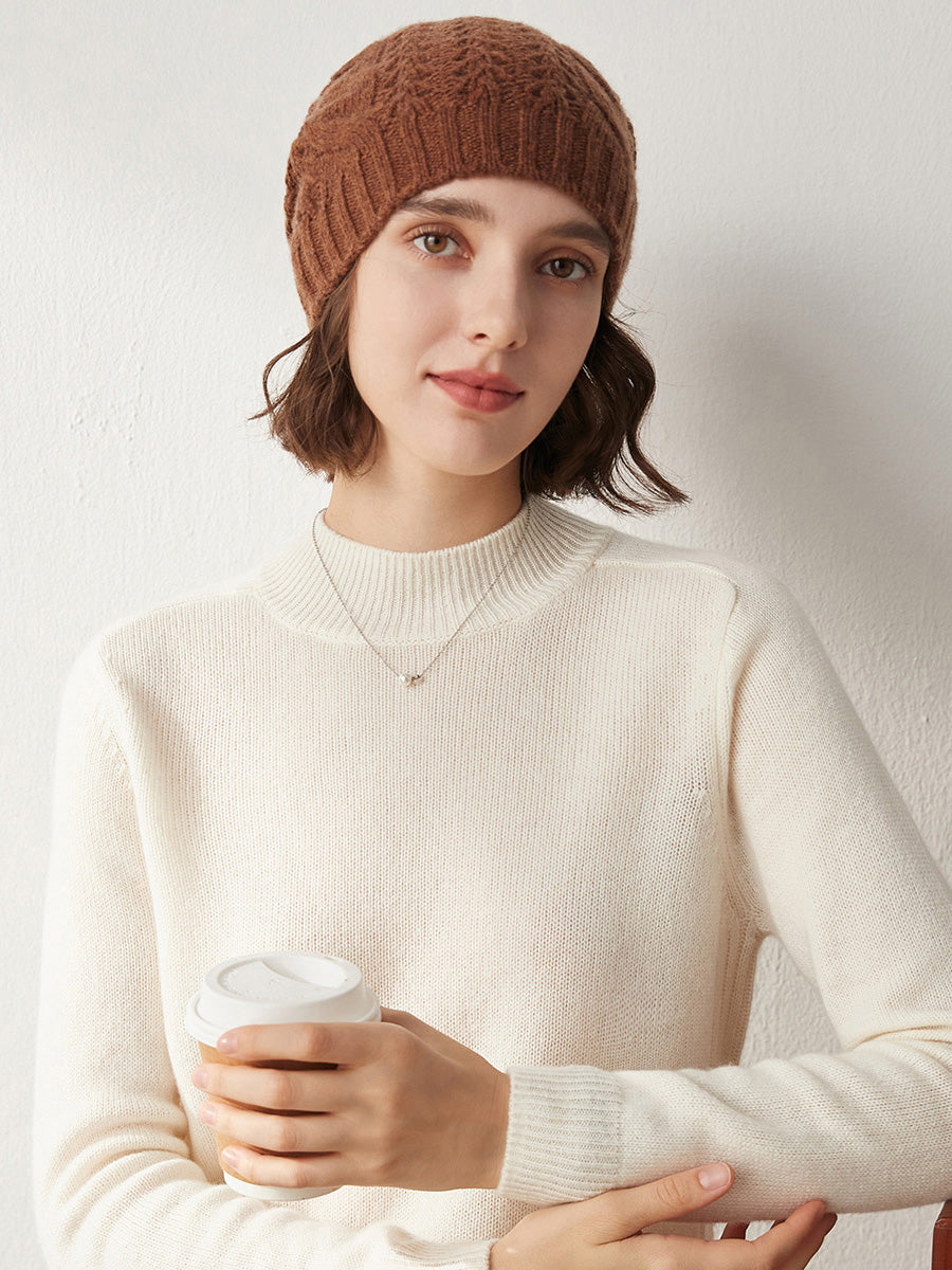 COMOBOCA 100% Cashmere Classic Cable Knit Beanie