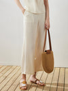 COMOBOCA Beige Women's Elastic Waistband Crinkled Wide Leg Pants