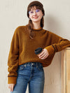 COMOBOCA Bronze 100% Wool Women's Colorblock Raglan Sleeve Sweater