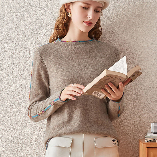 COMOBOCA 100% Cashmere Women's Sweater with Built-in Collar