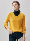 COMOBOCA S Yellow 100% Cashmere Women's V-Neck Ribbed Knit Sweater