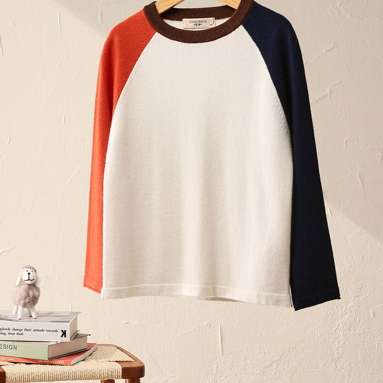 COMOBOCA 100% Wool Kid's Casual Colorblock Knit Sweater