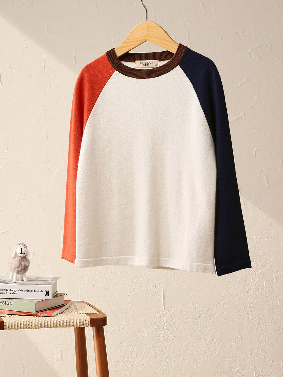 COMOBOCA 100% Wool Kid's Casual Colorblock Knit Sweater