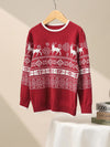 COMOBOCA Red 100% Wool Kids' Nordic Reindeer Pattern Knit Sweater