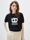 COMOBOCA Women's Cartoon Animal Intarsia Knit T-Shirt