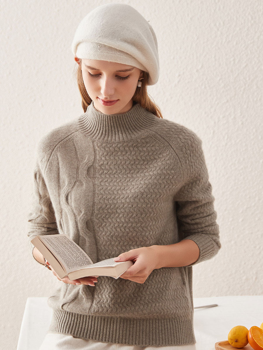 COMOBOCA XS BROWN 100% Cashmere Women's Mock Neck Knit Sweater