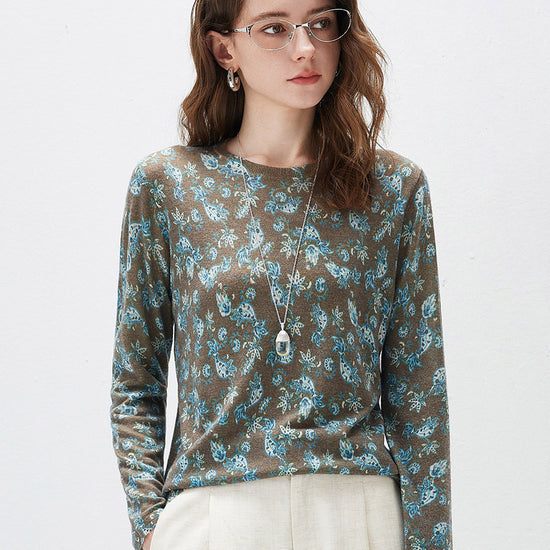 COMOBOCA Floral Women's Paisley Floral Print Knit Sweater