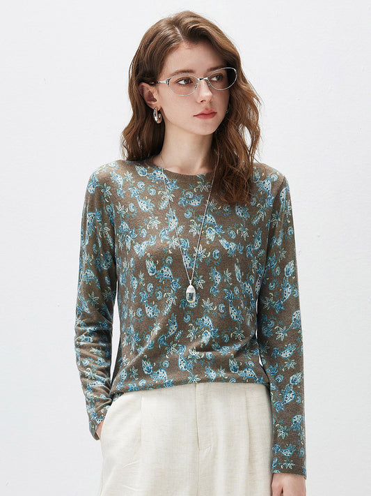 COMOBOCA Floral Women's Paisley Floral Print Knit Sweater