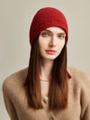 COMOBOCA Deep Red 100% Cashmere Women's Knit Beanie with Ties