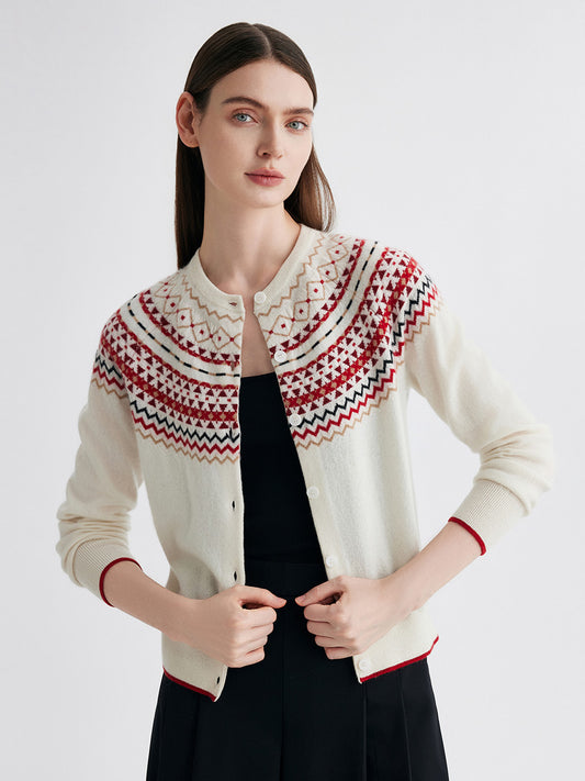 COMOBOCA 100% Cashmere Women's Fair Isle Button Front Cardigan