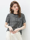 100% Mulberry Silk Women's Vintage Print Round-Neck Short Sleeve T-Shirt