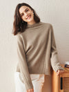 COMOBOCA LIGHT TAN 100% Cashmere Women's Mock Neck Knit Sweater
