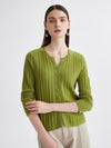 COMOBOCA Olive Green 100% Cashmere Women's Ribbed Faux Knit Cardigan Sweater