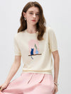 COMOBOCA Women's Ribbed Intarsia Knit T-Shirt