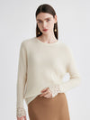 COMOBOCA Beige 100% Cashmere Women's Ribbed Crochet Lace Cuffs Sweater