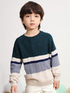 COMOBOCA DARK BLUE 100% Wool Kids' Round Neck Striped Sweater