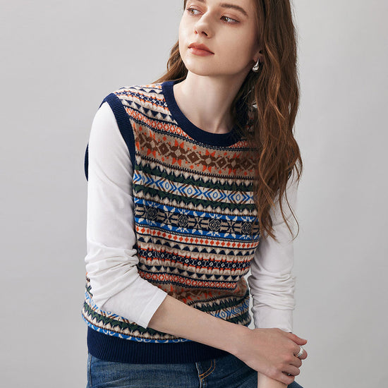 COMOBOCA 100% Wool Women's Fair Isle Knit Vest