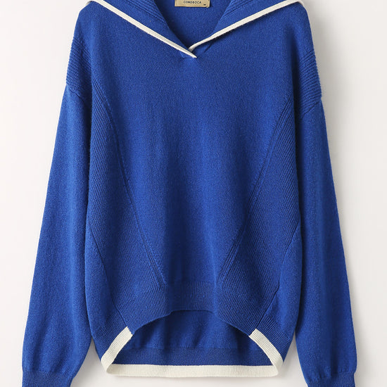 COMOBOCA Blue 100% Cashmere Women's Sailor Collar Sweater