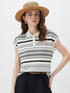 COMOBOCA Striped Women's Geometric Stripe Polo Knit T-Shirt