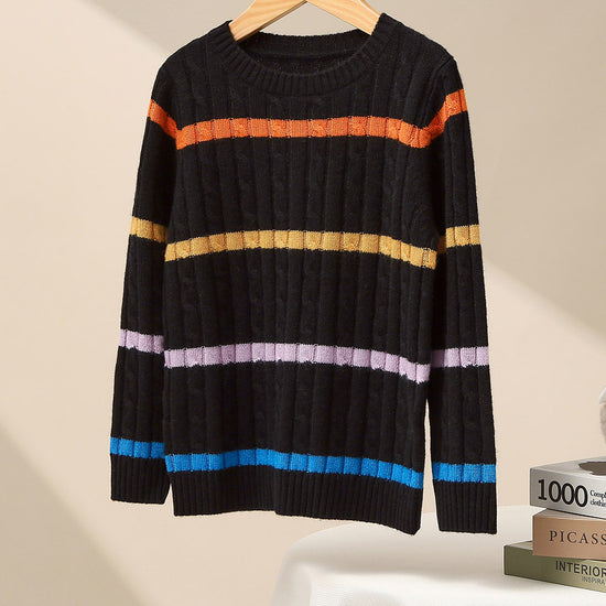 COMOBOCA 100% Wool Kids' Colorful Striped Knit Sweater