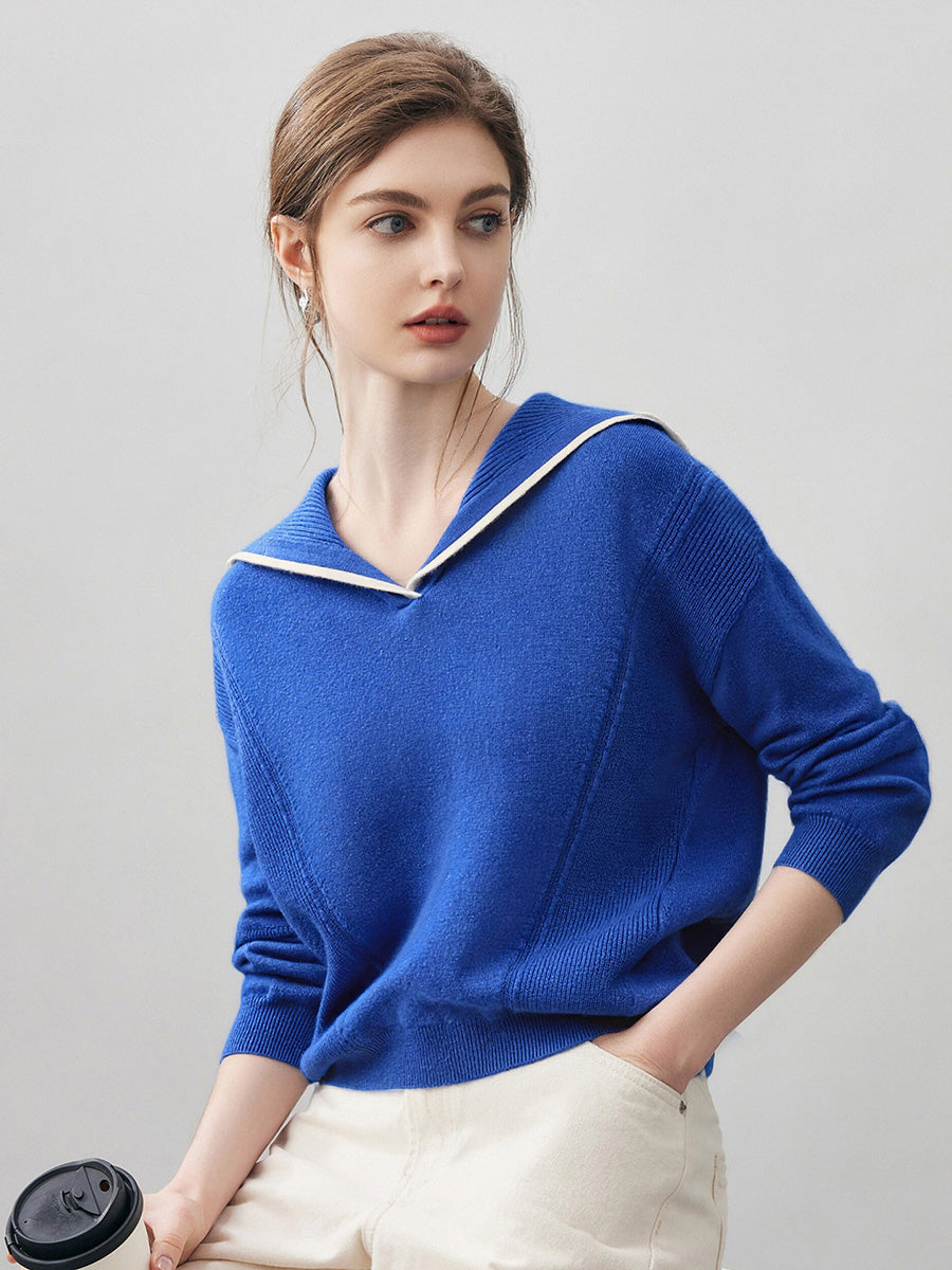 100% Cashmere Women's Sailor Collar Sweater – COMOBOCA