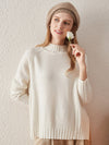 COMOBOCA WHITE 100% Cashmere Women's Mock Neck Knit Sweater