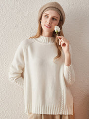 COMOBOCA WHITE 100% Cashmere Women's Mock Neck Knit Sweater