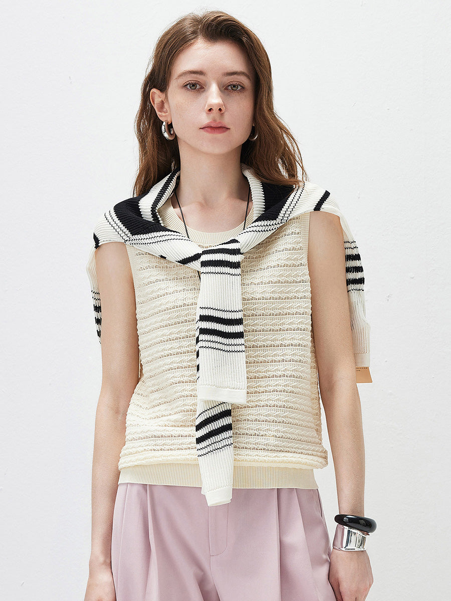 COMOBOCA Cream Women's Textured Openwork Knit Sweater Vest