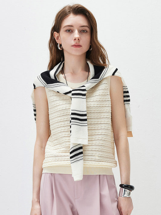 COMOBOCA Cream Women's Textured Openwork Knit Sweater Vest