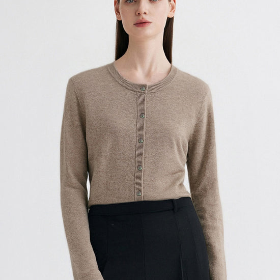 COMOBOCA Coffee Camel 100% Cashmere Women's Button-Up Cardigan