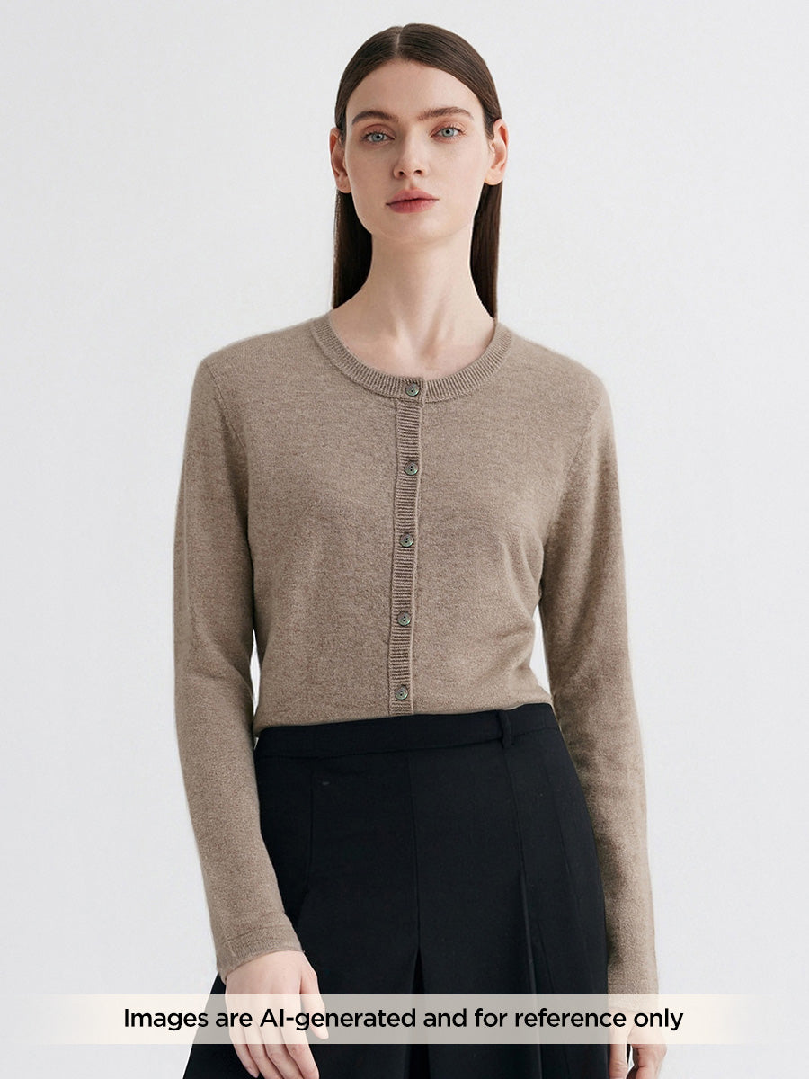 COMOBOCA Coffee Camel 100% Cashmere Women's Button-Up Cardigan