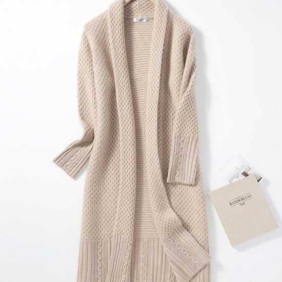 COMOBOCA Beige 100% Cashmere Women's Knit Cardigan Coat