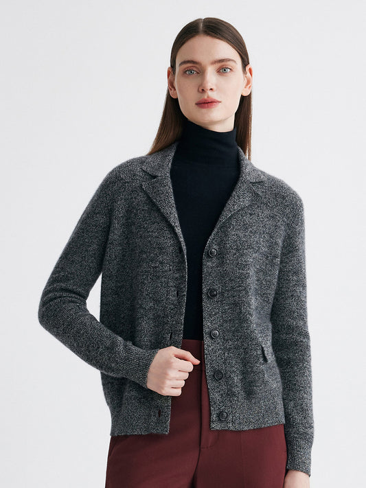 COMOBOCA Gray 100% Cashmere Women's Shawl Collar Button Up Knit Cardigan