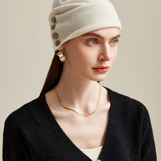 COMOBOCA Cloudy 100% Cashmere Women's Button Decorated Knit Beanie