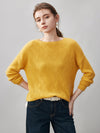 COMOBOCA Yellow 100% Cashmere Women's Geometric Wave Knit Sweater