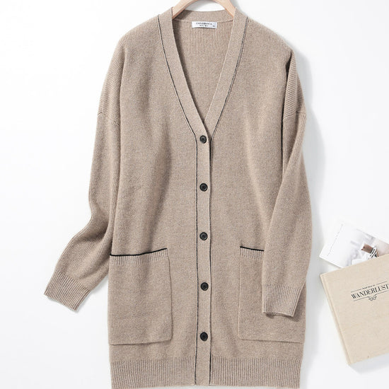 COMOBOCA L Camel 100% Cashmere Women's Cardigan Long Knit Coat