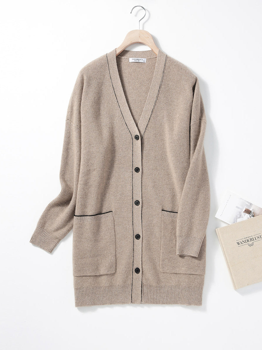 COMOBOCA L Camel 100% Cashmere Women's Cardigan Long Knit Coat