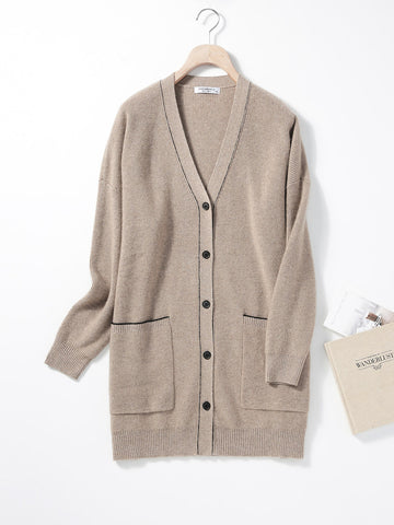 COMOBOCA L Camel 100% Cashmere Women's Cardigan Long Knit Coat